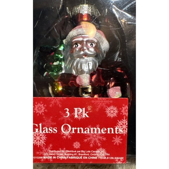 Vintage Santa Claus Glass Ornaments Christmas 3 Pack With Glitter Accents - Picture 2 of 5